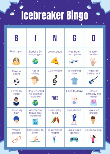 Free Blue and White Icebreaker Bingo Template to Edit Online
