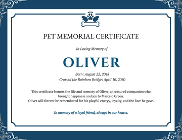 Free Professional Pet Memorial Certificate Template to Edit Online