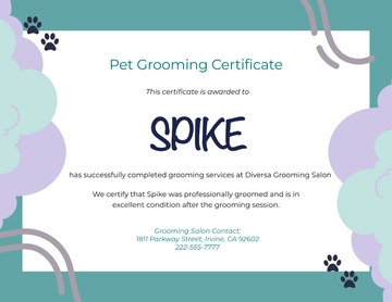 Free Pet Grooming Certificate Template to Edit Online