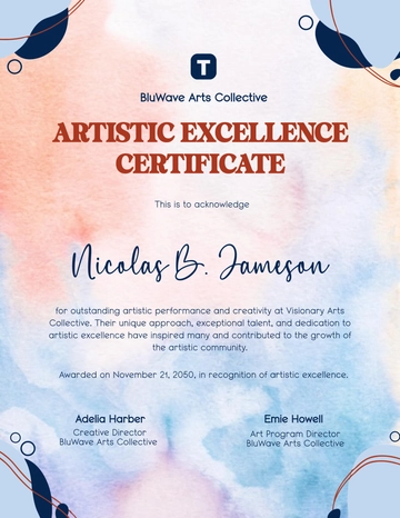 Free Artistic Performance Certificate Design Template to Edit Online