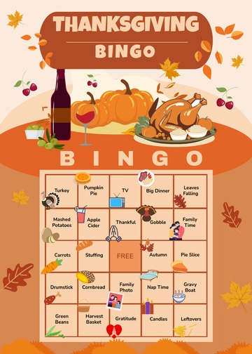 Free Aesthetic Thanksgiving Bingo Template to Edit Online