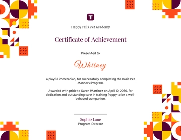 Free Pet School Certificate Design Template to Edit Online