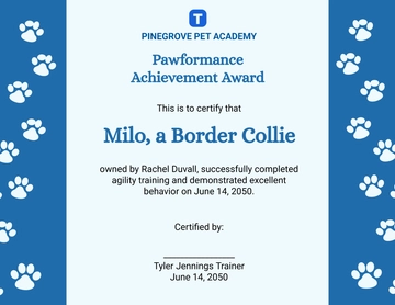 Free Pet Achievement Certificate Template to Edit Online