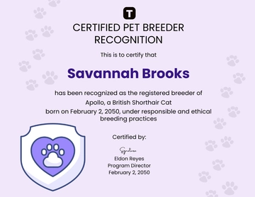 Free Pet Breeder Certificate Template to Edit Online