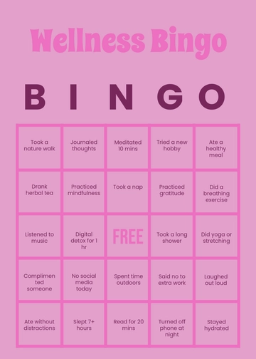 Free Pink Wellness Bingo Template to Edit Online