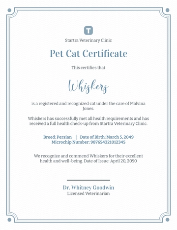 Free Pet Cat Certificate Template to Edit Online