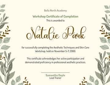 Free Aesthetic Professional Workshop Certificate Template to Edit Online