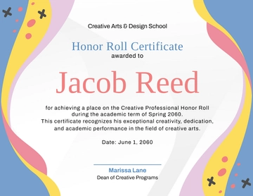 Free Creative Professional Honor Roll Certificate Template to Edit Online