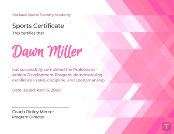 Free Pink Professional Sports Certificate Template to Edit Online