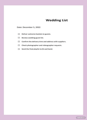 Wedding List Template