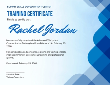 Free Blue Professional Training Certificate Template to Edit Online