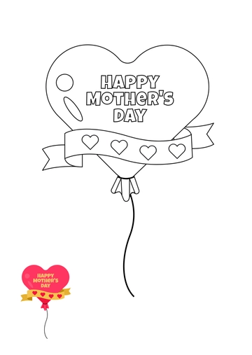Free Heart Balloon  Mother's Day Coloring Page Template to Edit Online