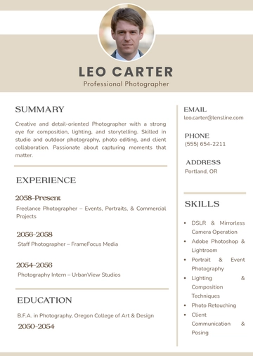 Free Photography Resume Infographic Template to Edit Online