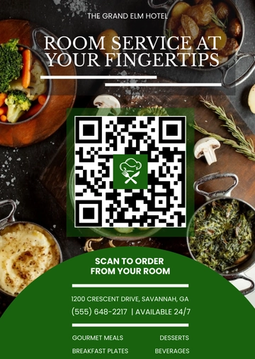 Free Background Room Service QR Code Menu Template to Edit Online