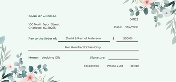 Free Wedding Cheque Template to Edit Online