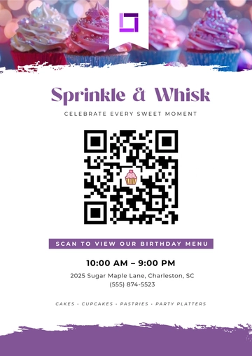 Free QR Code Menu for Birthdays Template to Edit Online