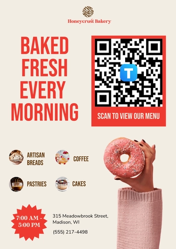 Free Modern QR Code Bakery Menu Template to Edit Online