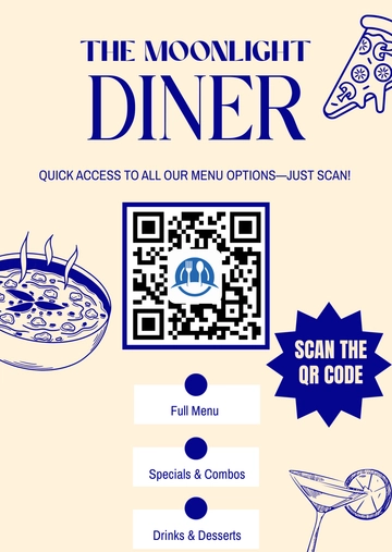 Free Beige and Blue QR Code Platform Menu Template to Edit Online