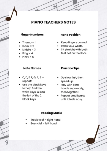 Free Piano Teachers Notes Template to Edit Online