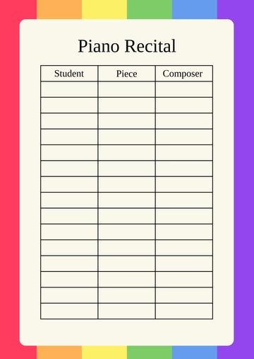 Free Colorful Piano Recital Notes Template to Edit Online