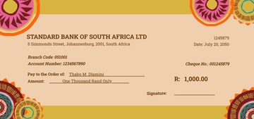 Free South African Cheque Template to Edit Online