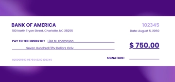 Free Purple Mock Cheque Template to Edit Online