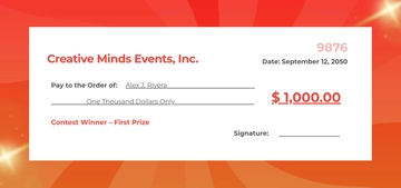 Free Contest Winner Cheque Template to Edit Online