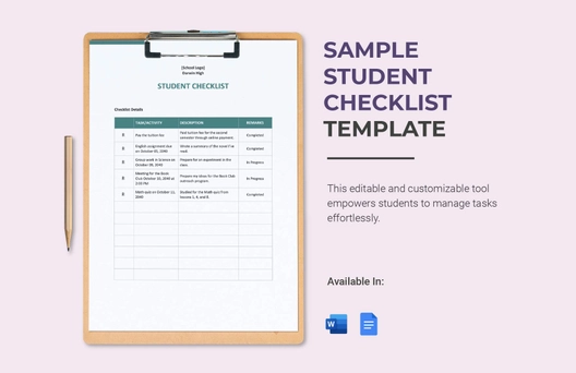Sample Student Checklist Template
