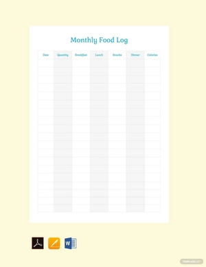 Monthly Food Log Template Monthly Food Log Template