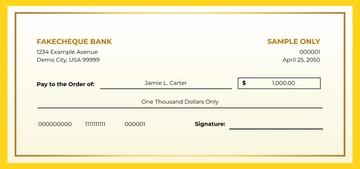 Free Yellow Fake Cheque Template to Edit Online
