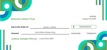 Free Green Lottery Cheque Template to Edit Online