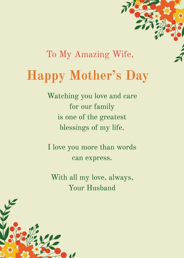 Free Heartwarming Mother’s Day Wishes from Husband Template to Edit Online
