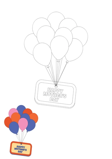 Free Colorful Balloons Mother's Day Coloring Page Template to Edit Online