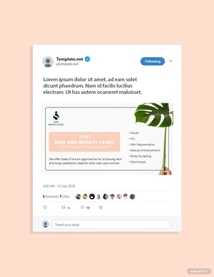 Skin Beauty clinic Twitter Post Template