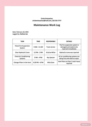 Machine Maintenance Log Template
