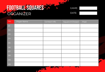 Free Football Square Organizer Template to Edit Online