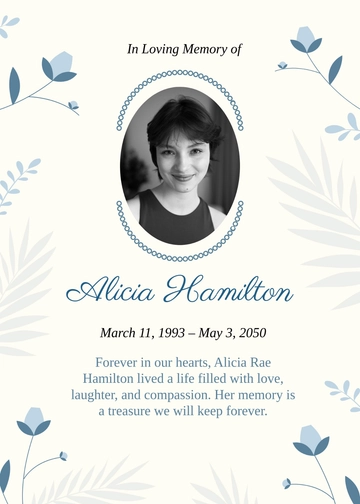 Free Loving Memory Obituary Template to Edit Online