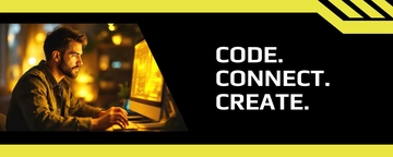 Free Yellow Discord Tech Banner Template to Edit Online