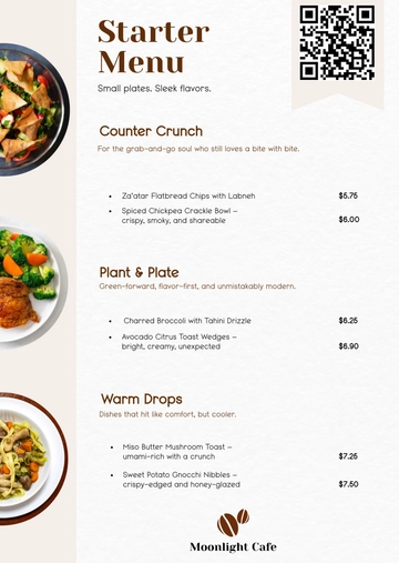 Free Modern Cafe Starter Menu Template to Edit Online