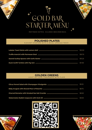 Free Gold Bar Starter Menu Template to Edit Online