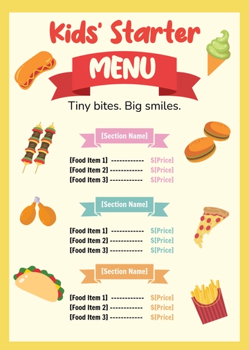 Free Blank Starter Menu for Kids Template to Edit Online