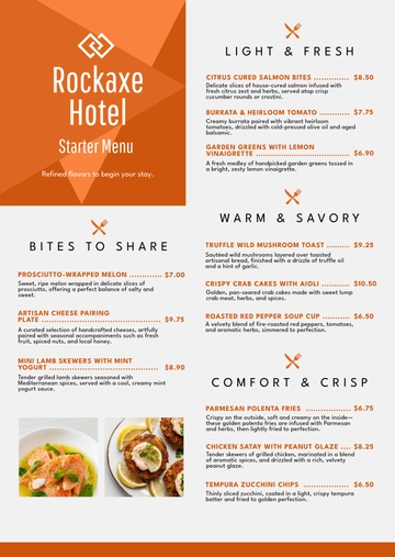 Free Hotel Starter Menu Template to Edit Online