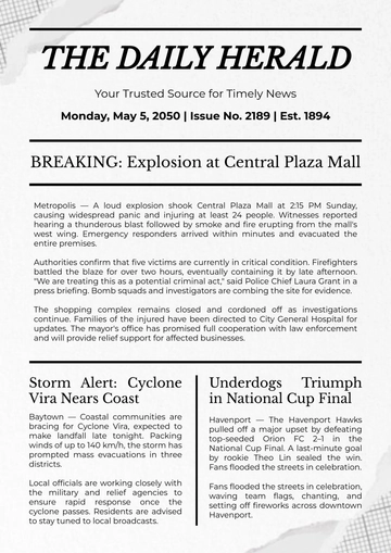 Free Newspaper Breaking News Template to Edit Online