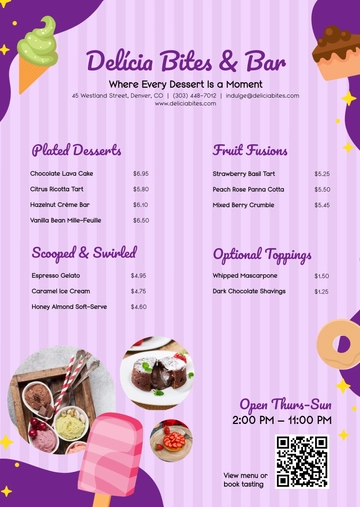 Free Dessert Menu with Prices Template to Edit Online