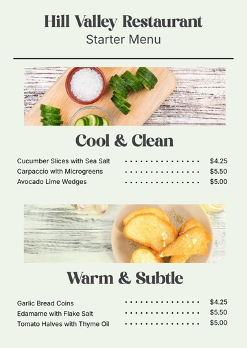 Free Minimalist Starter Menu Template to Edit Online
