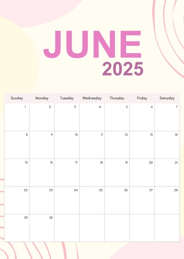 Free Printable Portrait June 2025 Calendar Template to Edit Online