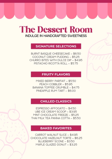 Free Dessert Menu Layout Template to Edit Online