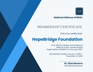 Free Blue NGO Membership Certificate Template to Edit Online
