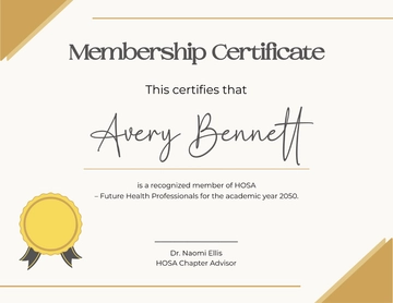 Free Professional HOSA Membership Certificate Template to Edit Online
