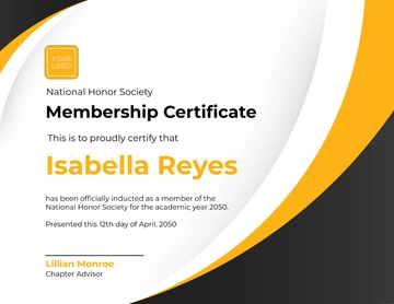 Free National Honor Society Membership Certificate Template to Edit Online